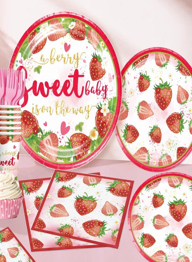 Cocomigo 239pcs Strawberry Baby Shower Decorations for Sweet Girl, Complete a Berry Sweet Baby is on the Way Set Sturdy 300gsm Paper Plates Backdrop 108 balloons for Baby shower - Image 5